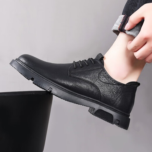 Gonai's new business casual leather shoes, genuine leather men's spring and autumn breathable business shoes, soft bottom chef retro men's shoes, black genuine cowhide + online, versatile, four seasons, size 40 (250mm)