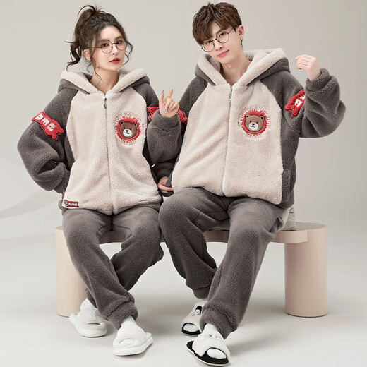 Jeunes mots d'amour couple pyjamas en automne et hiver plus en velours épaissis pour les filles garçons et garçons Coral Velvet Hooded Home Clothing Set YPF3899 Bear femelle L (100-110jin [Jin est égal à 0,5 kg]))