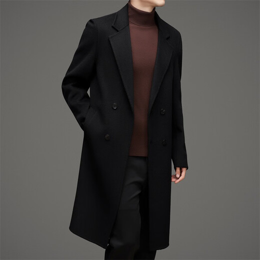 DK HEUND MERS HEM'S Double-Basted Chester Coat Men's Winter épaissis 100% Pure Pure Trench Coat Long Laine Coat Black M 170
