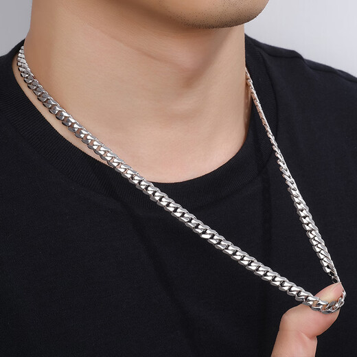 Centenary Baojinxiang Platinum Cuban Necklace Men's pt950 Platinum Men's Necklace Cuban Chain Trendy Brand Shows Thick Personality Flip Buckle 62cm Width 6.2mm Weight 89.08 Grams
