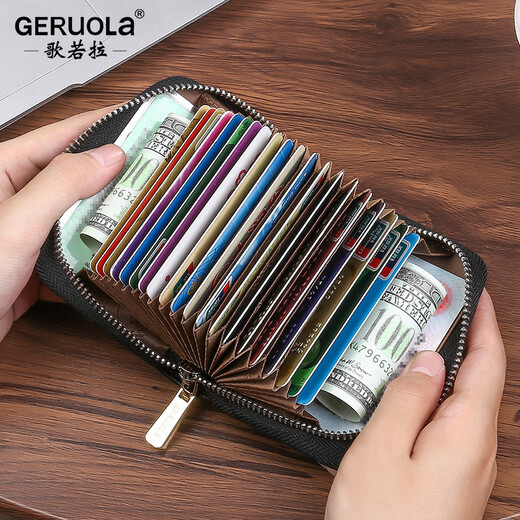 Grolaka Bag Herren-ID-Beutel-Bank-Schutzhülle Anti-Demagnetisierungskarten-Clip-Speicher Echtes Leder mit großer Kapazitätslizenz Lederhülle Ultra-dünn Black-20-Kartenposition-Crocodil-Muster Kopfschicht Cowhide