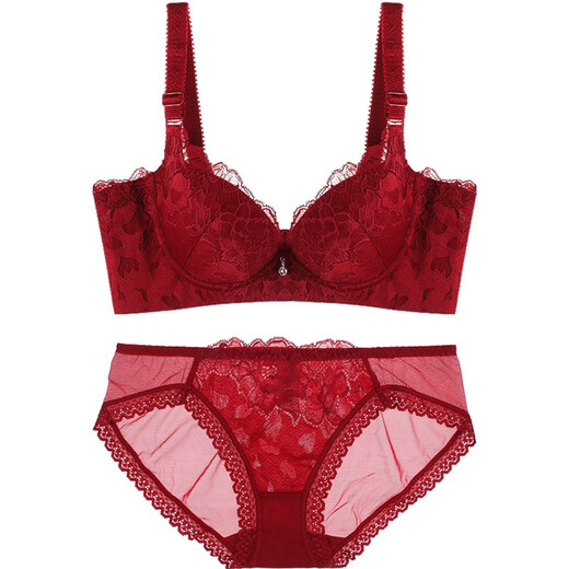 Eve Show Bra Set Push Up Breast Red Ben Ming Nian Hole Cup Top Support Lace Bra Underwear Set 3634 Dark Red 75A with matching underwear
