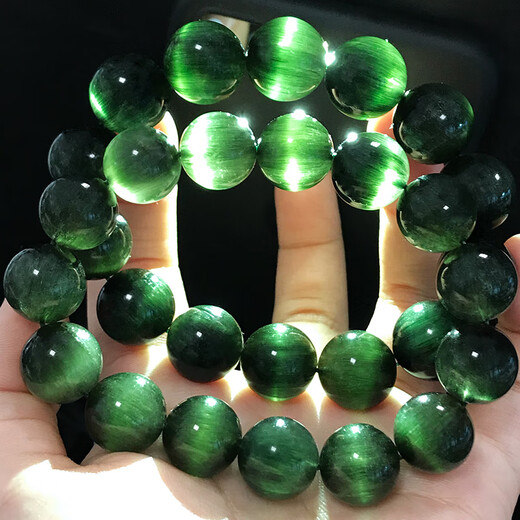 DRJEFUN精品天然手链男女士满发顺发猫眼幽灵水晶手串猫眼石板钛晶 绿发晶 12172  12毫米
