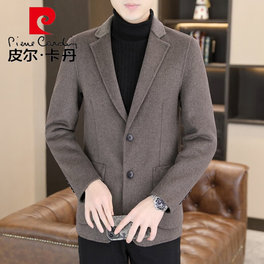Pierre Cardin Wool Suit Men's Double-sided Woolen Unisex Spring Autumn and Winter Casual Jacket Versatile Woolen Small Suit Knitted Khaki L 110-130Jin Jin is equal to 0.5 kg