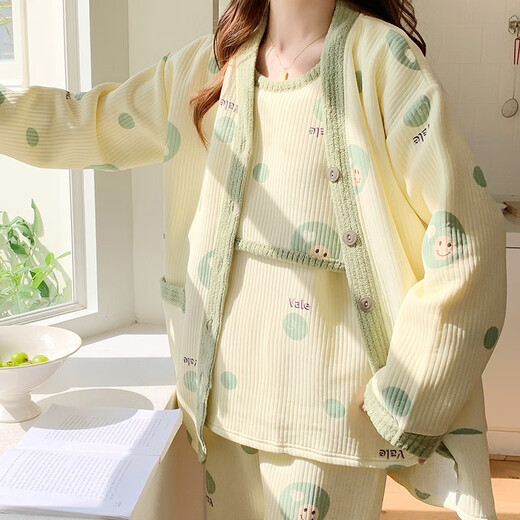 Roumanqi Pyjama enceinte enceintes enceinte en pyjamas et à l'hiver Vêtements de confinement d'air Interrupteur de coton à trois pièces pour femmes post-partum allaitant et nourrissant les vêtements à la maison RSY-831 Ensemble trois pièces XL (recommandé 120-140jin [Jin est égal à 0,5 kg])))