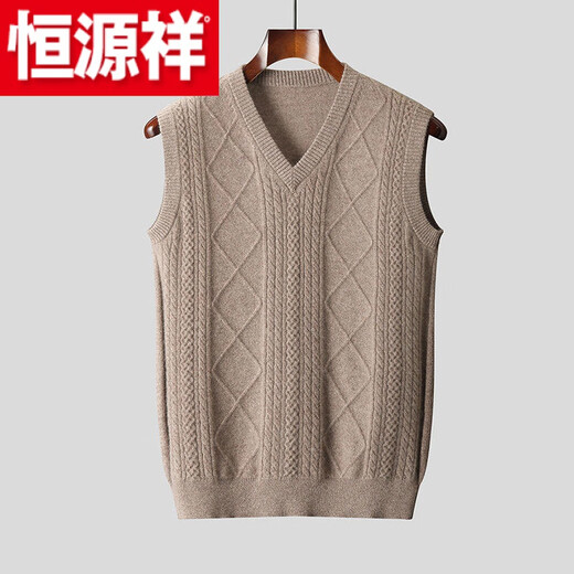 Hengyuanxiang (HYX) men's thickened sheep sweater vest vest spring and autumn new V-neck sleeveless inner warm knitted sweater for men *-Camel-*New Year-# Store Manager M 80-100Jin Jin is equal to 0.5 kg