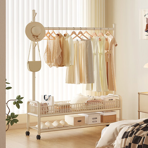 Weiliang multifunctional entrance door coat rack floor-standing cream-style clothes rack floor-standing clothes rack removable bedroom storage rack cream white 120cm double-layer storage rack