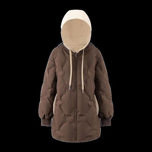 Ai Lai down jacket women's fake two-piece short hooded loose fashion warm baseball jacket honey tea brown 165