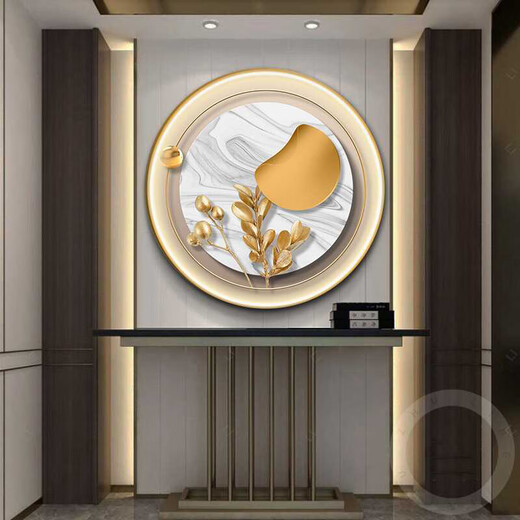 感画几何抽象玄关装饰画轻奢圆形LED发光灯画现代简约走廊过道挂画 JD13916 直径100 晶瓷铝合金金框/插电+遥控