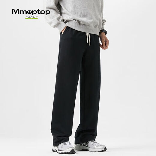 MMOPTOP Japanese casual pants men's autumn and winter simple loose straight wide-leg sports trousers K006 black L