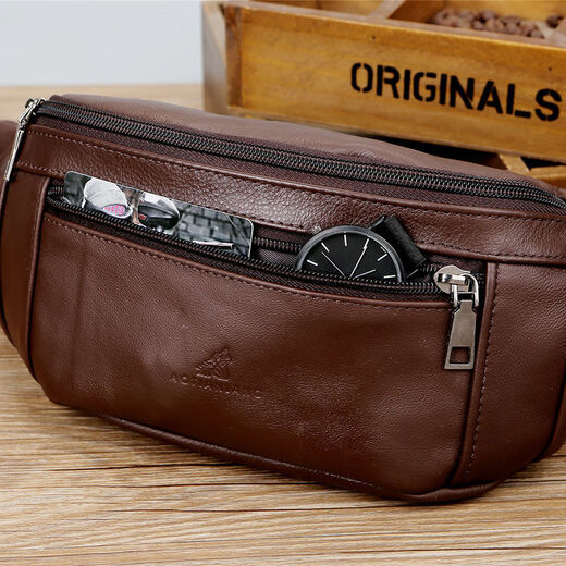 
Cool kangaroo waist bag men's genuine leather cowhide multifunctional large capacity oblique crossing construction site work running waist new mobile phone bag 866 black