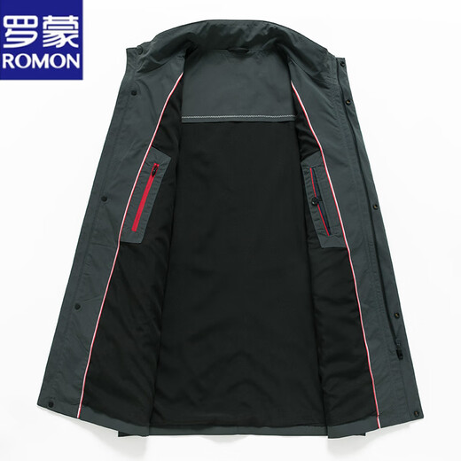 Romon stand collar jacket men's mid-length windbreaker business casual coat light luxury men's coat spring and autumn KD8806 gray 2XL 185 recommended 155-170 Jin Jin equals 0.5 kg