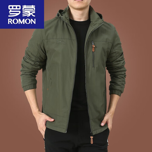 罗蒙（ROMON）冲锋.衣外套男春秋男款户外美式防风防风衣男装男士秋装运动夹克 深蓝9898 加 绒款 4XL