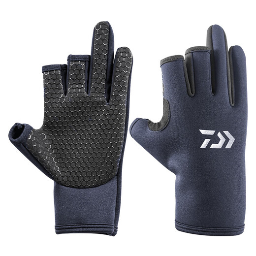 DAIWA DAIWA 23 autumn and winter DG-8023CS winter anti-slip fishing gloves, cold-proof and warm fingerless gloves, black - three fingers exposed (one size fits all)