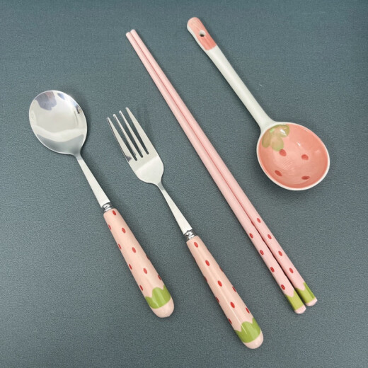 ABDT super high-looking chopsticks spoon fork set cartoon fork spoon chopsticks work tableware student storage box single tableware cow porcelain chopsticks + porcelain spoon (with storage box)