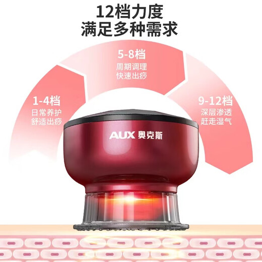 AUX Gua Sha Instrument Electric Gua Sha Instrument Cupping Device Home Gua Sha Artifact Gua Sha Brush Negative Pressure Cupping Instrument Meridian Birthday Father's Day Gift Practical for Dad Rose Red 12 Levels of Suction + 12 Levels of Temperature Control + Red Light