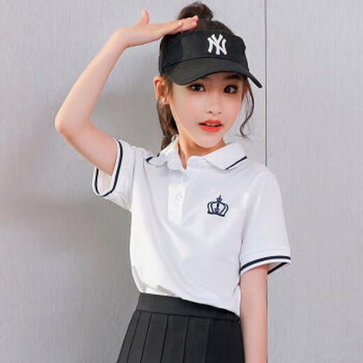 Nickybaby Girls Kurzärärtes T-Shirt Polo Shirt Kinder College-Stil Pure Cotton Top Sommer Big Children's Lapel Student Casual Summer Anzug 3451 Blau 1429 Weiß 130 cm