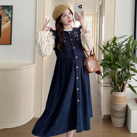 Mommy Ranqi Maternity Clothing Autumn Clothing 2025 New Dress Fashionable and Fashionable Belly Covering Maternity Autumn and Winter Skirt Two-piece Suit Khaki Suit L