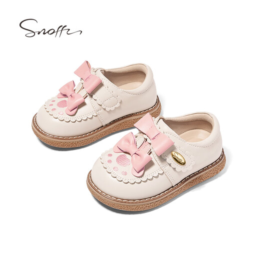 Snuffy Girls' Leather Shoes Autumn Children's Soft Soled Princess Shoes Cute Lolita Baby Comfortable Toddler Shoes Toffee White 23