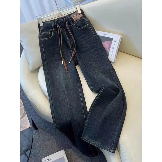 Yisi reduzieren elastische Taillenjeans für Frauen im Frühling und Herbst 2025 Neue Hoch-T-Taille Lose Hose Casual Large-Size Engy Wide-Big Hosen 1105 Hellblau S 80-95