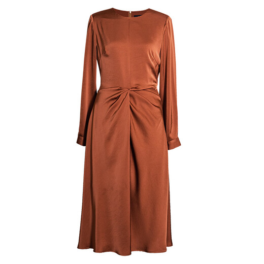 Roeyshouse Loi Color de caramelo de alta gama Vestido plisado para otoño nuevo elegante satén cintura que abraza la falda del dobladillo 10971 Color de caramelo L