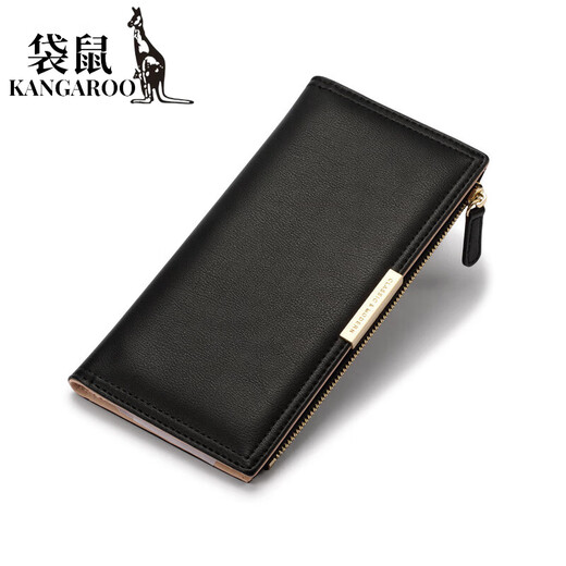 袋鼠（KANGAROO）钱包女士时尚韩版长款钱包多卡位拉链袋女钱夹手拿包钱包 浅灰色