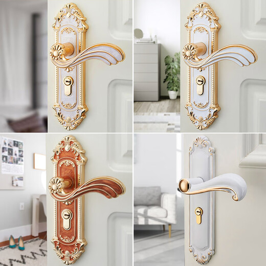 Huili European style indoor bedroom door lock household lock silent magnetic light luxury solid wood set golden handle A type amber white single lock ultra-quiet lock body 35-50mm universal type with key