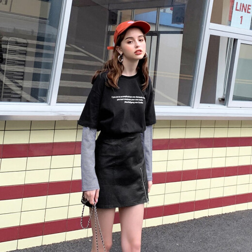 MG Little Elephant Round Neck T-shirt Women's 2021 Spring New Korean Fashion Casual Loose Letter Printed Inner Top Black 2XL