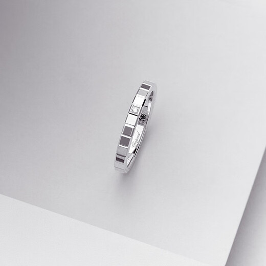 Chopard star's same style small ice cube 18K gold narrow version single diamond couple ring wedding ladies New Year gift official authentic 18K white gold narrow version single diamond 55