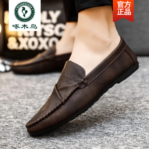 Zapatos de frijoles para hombres de carpintero Versión coreana de trabajos de negocios zapatos de cuero casual transpirable y versátiles zapatos para hombres de un solo pie 2025 spring d826 negros + altura de altura 39 Pequeño