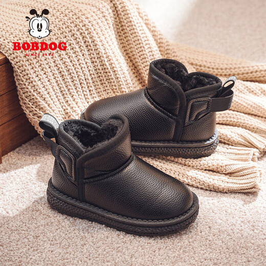 BOBDOG BOBDOG children's shoes girls boots winter soft sole plus velvet children's snow boots B16515030 black 26
