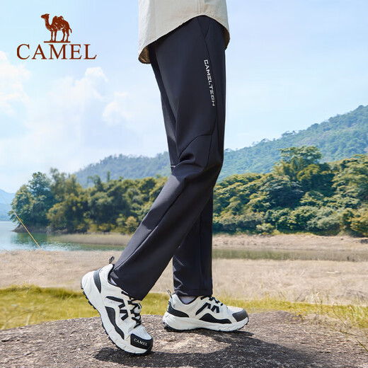 
Camel sports trousers men's woven plus velvet trousers water-repellent anti-static casual trousers C14CAY6623, Phantom black, men M