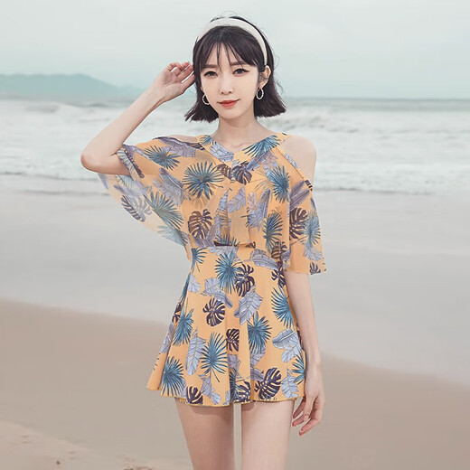 You swimsuit women's ins style pure desire dress sexy slimming hot spring conservative swimsuit four-piece set 12225 green XL