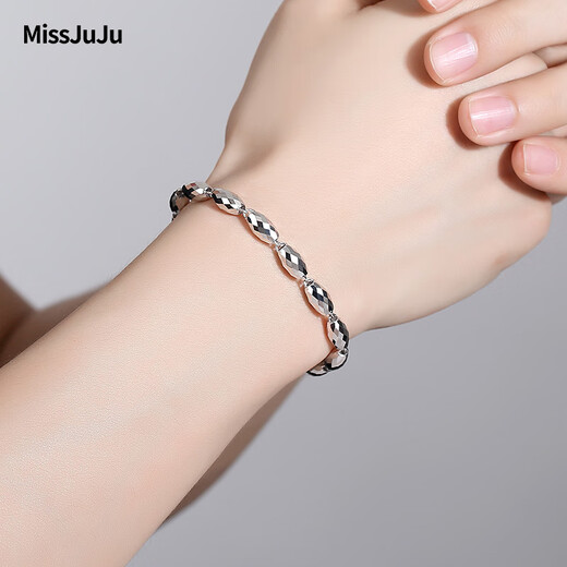 Miss JuJu pt950 platinum bracelet for men, platinum olive bead bracelet for women, fashionable shiny bracelet, weight 9.59g, length 21cm, thickness about 6mm