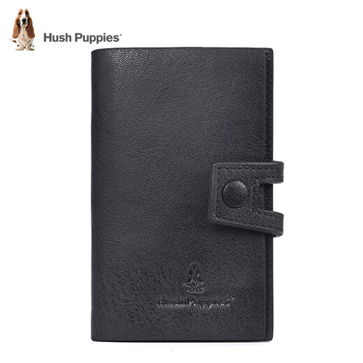 Hush Puppies key bag men's key bag key chain multi-functional top layer cowhide large capacity storage bag card bag two-in-one black