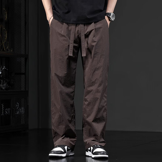 Chaotianshi summer high-end ice silk casual pants for men 2025 new thin loose sports straight-drying pants breathable men's style gray 2XL [160-180Jin [Jin equals 0.5 kg]]