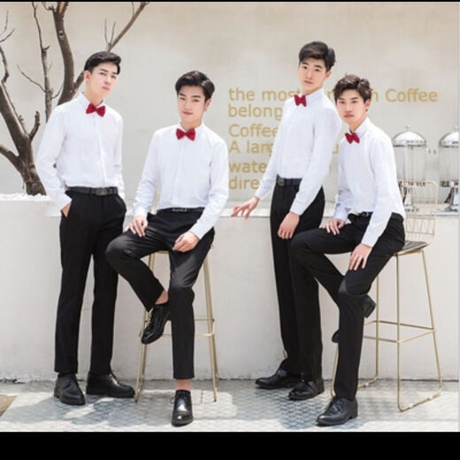 
Rent best man suit two-piece set spring, autumn and winter groom wedding dress brother group formal suit choir men's suit (rental) white shirt + black trousers + bow tie 4XL