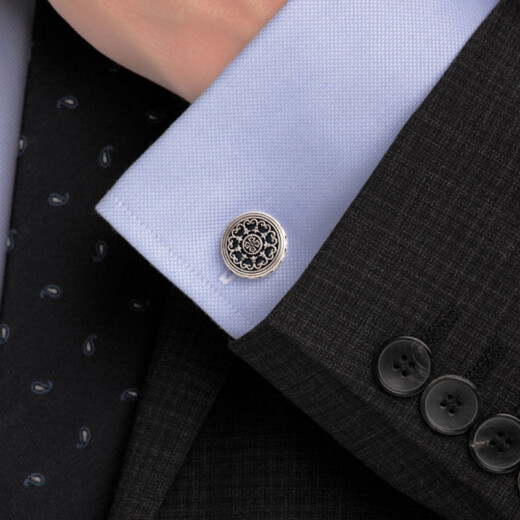 MUSTKOO cufflinks for men, French Baroque retroism, antique silver-plated black enamel shirt cuff nails MC-9996