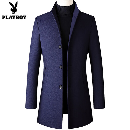 花花公子（PLAYBOY）男士毛呢大衣新款秋冬中长款羊毛呢子外套商务休闲毛呢男装风衣 2011藏青 XL