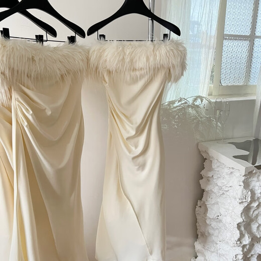 Yiou weißer One-Shoulder Birthday Evening Kleid 2025 Neue Taille-Hugging Body-Showing Bankettkleid für Frauentemperamentrock 8849 Beige s