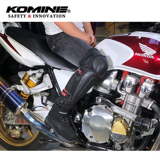 日本KOMINE 春夏秋季透气摩托越野赛车骑行装备对装骑士护具可拉伸魔术贴长款护膝男女款SK-684 黑色 均码