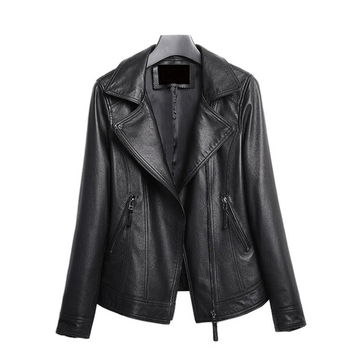 Zongchun Genuine Leather Jacket Women's Short Genuine Leather Jacket Spring and Autumn New Korean Style Versatile Lambskin Jacket Short Slim Motorcycle Jacket Black 3XL