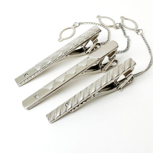 Men's silver tie clip, business formal wear, simple wedding men's and women's pins, Korean style security tie clip, fashionable 1 pack [random style]