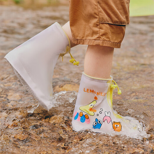 Couverture de botte de pluie de la pluie pour enfants de Lemonkid Cover de chaussure de pluie à fond plat garçons et filles couverture de chaussures imperméables anti-glipt Leco Huang S