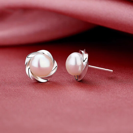 Qi Xiaomi Pure S999 Pure Silver Earrings Women's Earrings Real Freshwater Pearl Earrings Valentine's Day Practical Birthday Gift for Mom Plum Blossom Pearl Earrings Pair