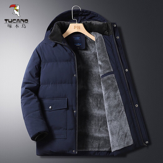 Woodpecker (TUCANO) middle-aged and elderly men's cotton-padded jackets, men's winter coats with velvet and thickening, autumn and winter grandpa's down-padded jackets, elderly cotton-padded jackets 888 sleeves with velvet - black M Recommended weight 85 - Jin Jin equals 0.5 kg