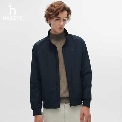 HAZZYS Men's Spring and Autumn Casual Jacket Water-Repellent Stand Collar Sports Jacket Men ASVZU0BCUD4 Navy Blue NV M (170/92A 46)