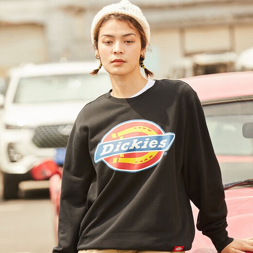 Dickies Autumn Unisex Couple Logo Printed Round Neck Sweatshirt DK007059 Black M