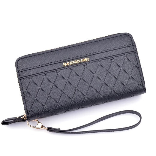Knusprige Gruppe Neue Doppel-Reißverschluss Frauen Brieftasche Frauen Lange Mutter Brieftasche große Kapazität Kupplung Doppelschicht Multi-Card-Handy-Tasche Schwarz [Doppel-Reißverschluss]