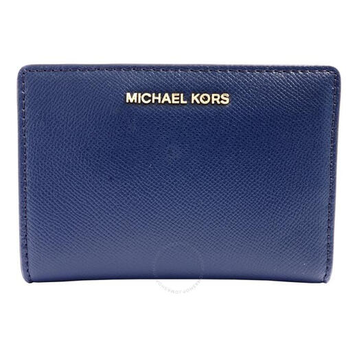 MICHAEL KORS luxury fashion brand women's wallet blue embossed leather short MK metal logo 32T8GF6D6T-436 pic os